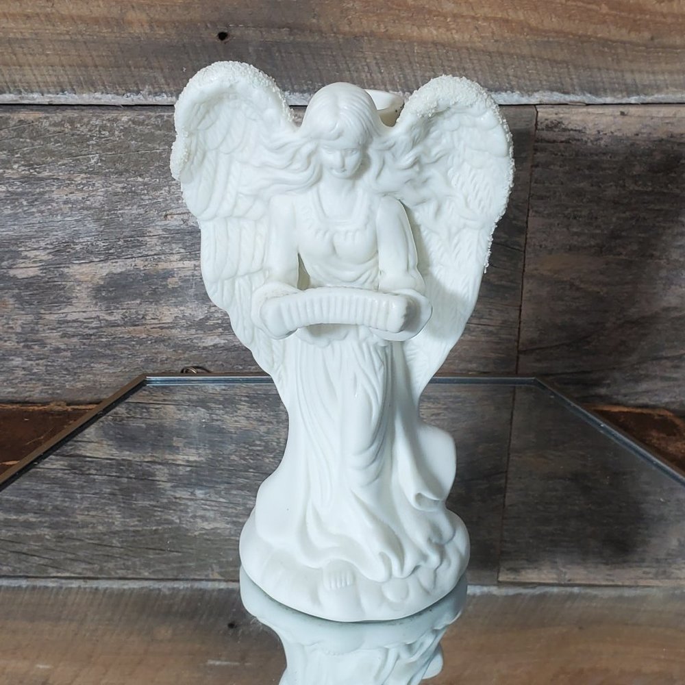 Hermitage Pottery Jade Angel Taper Candle Holder - Playing Accordion